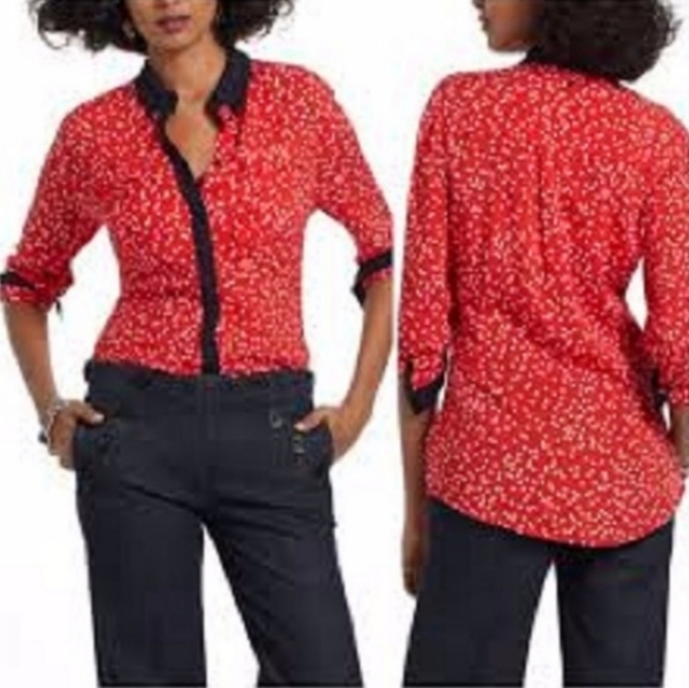 Maeve Long Sleeve Bagatella Polka Dot Button Front Blouse- size 10